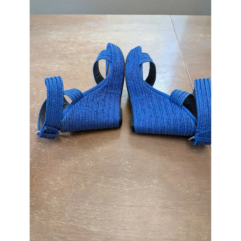 Stuart Weitzman Royal Blue Encore Woven Wedge Ankle Strap Sandals Womens 7.5 M - Picture 8 of 9